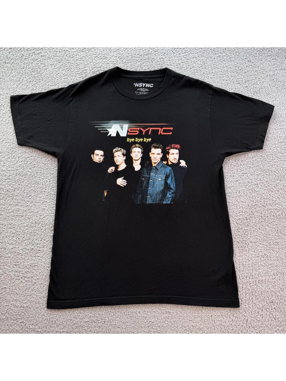 NSYNC Bye Bye Bye Band T Shirt Black Boy Band Tee Large Y2K Pop Music Graphic